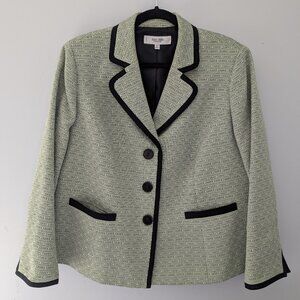 Jones Studio Women’s Blazer Jacket Green Black Trim Size 16W